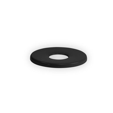 Black flat top trash receptacle lid with an 8 inch opening, powder-coated steel, Wabash Valley model FT100N