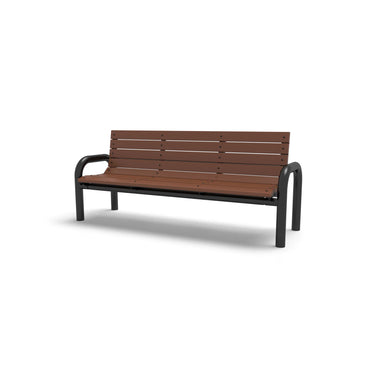 Black Wabash Valley Rinnova Contemporary Recycled Plastic Bench, Cedar planks with arms on portable legs, contour bench