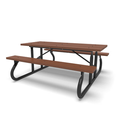 Black Wabash Valley Rinnova Picnic Table, 6' Standard seating, Cedar recycled plastic planks, heavy duty picnic table