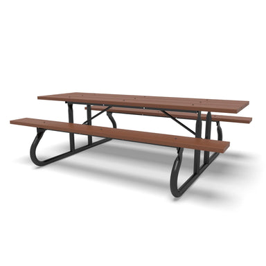 Black Wabash Valley Rinnova Picnic Table, 8' Standard seating, Cedar recycled plastic planks, heavy duty picnic table