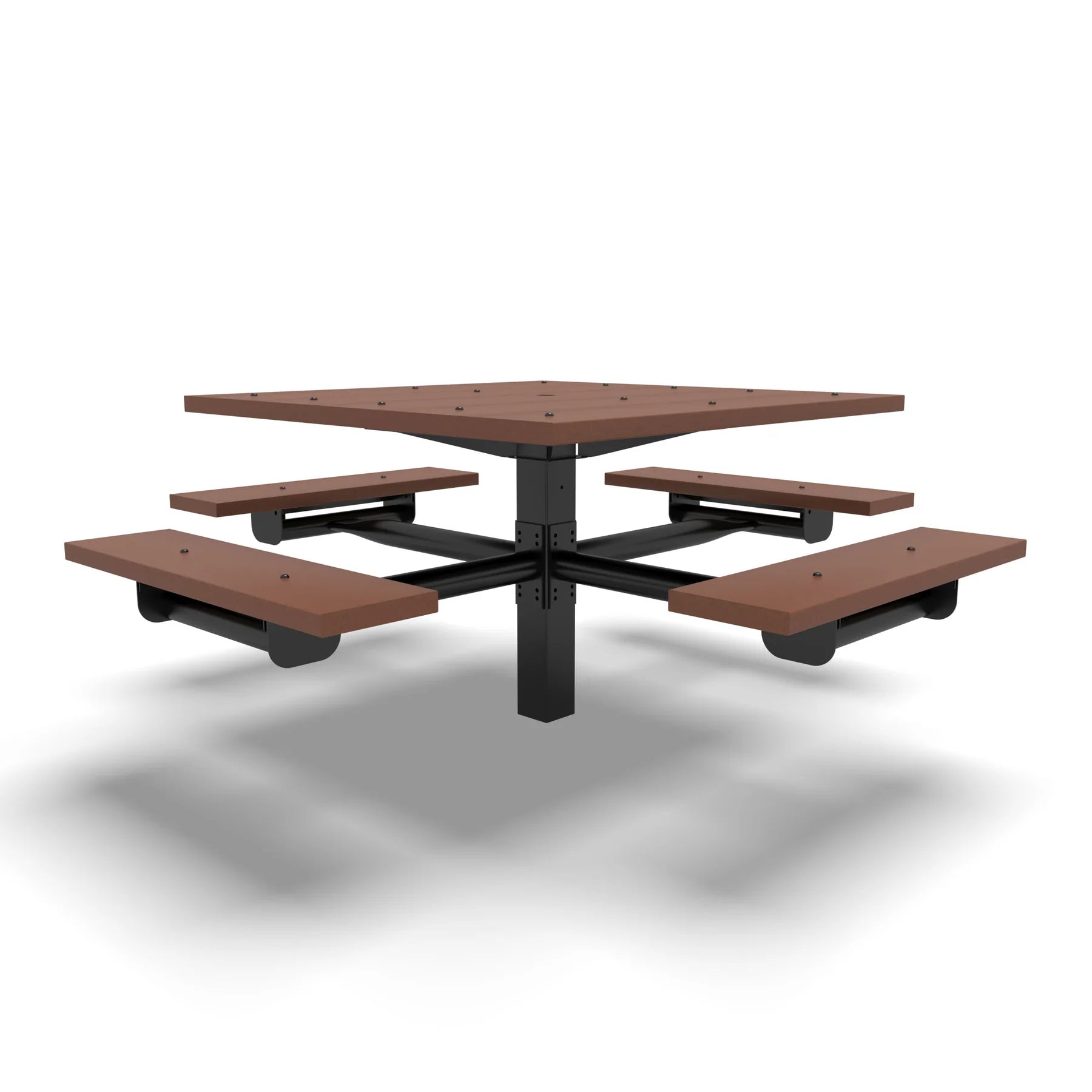 Black Wabash Valley Rinnova Square Picnic Table, 4 Seats, Surface Mount, Cedar recycled plastic planks, food court table