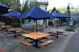 Black Wabash Valley Rinnova Square Picnic Tables with 4 Seats, Surface Mount, picnic tables with umbrella holes shading a food court