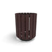 Black Wabash Valley Rinnova Trash Receptacle, Milwaukee Brown Slats, recycled plastic planks on a black powder-coated steel frame, model RV300G, recycled plastic trash can