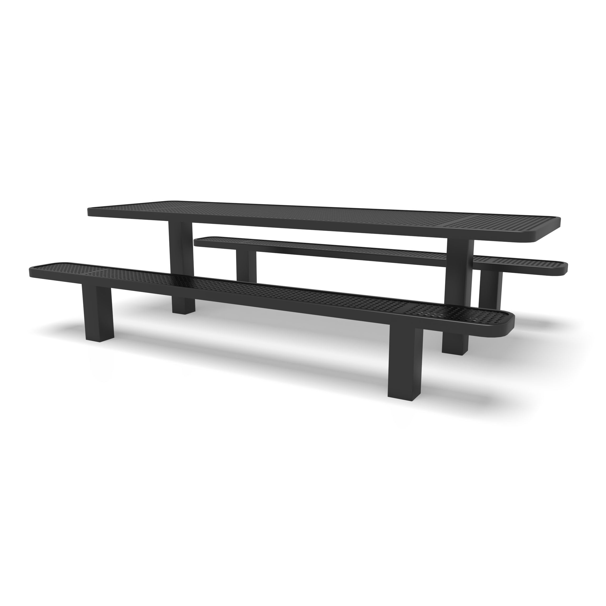 Black Wabash Valley Signature Multi-Pedestal 8 ft Perforated Inground Picnic Table in plastisol-coated steel, model SG206P, permanent picnic table