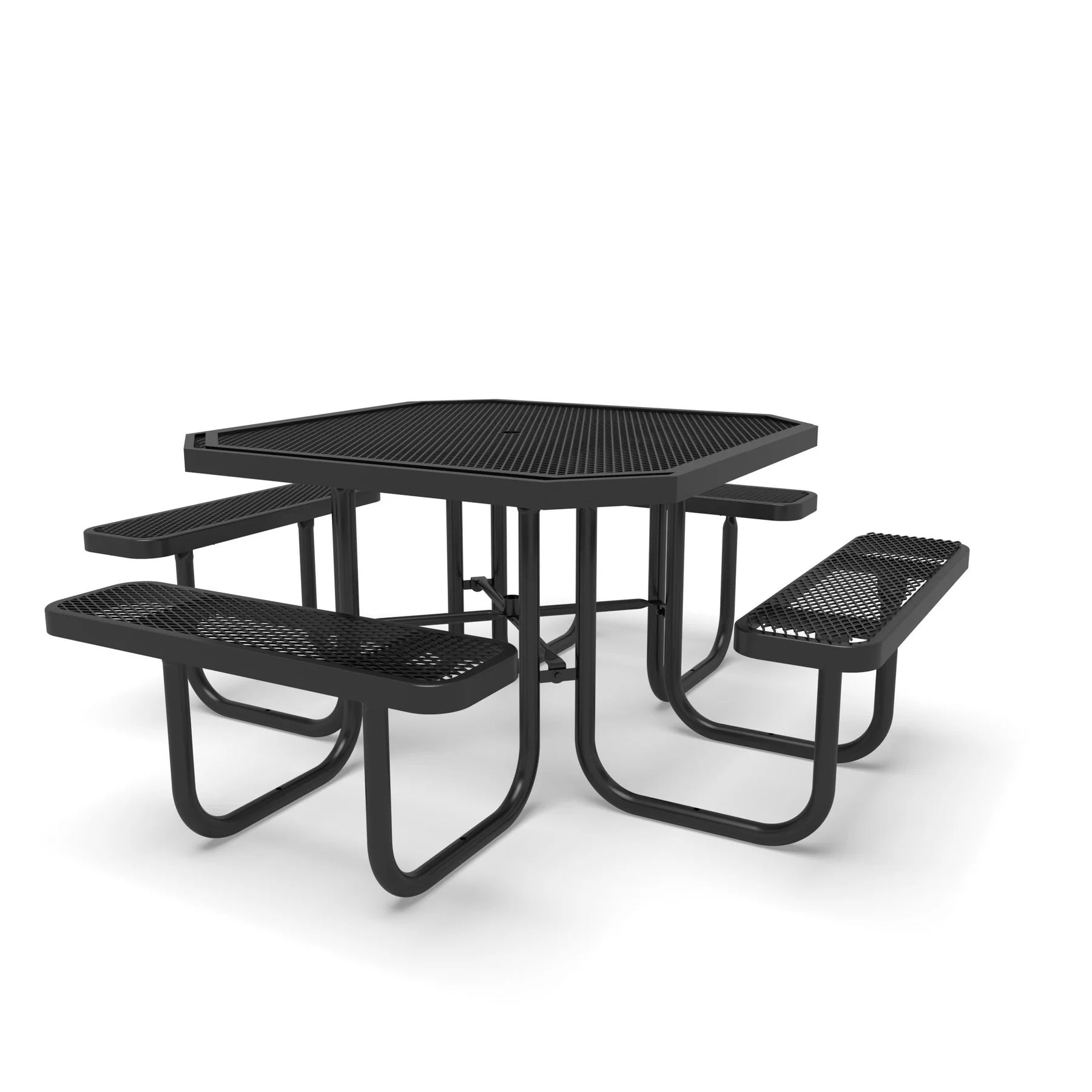 Black Wabash Valley Signature Octagon Diamond Metal Portable Picnic Table, all black, plastisol-coated steel, 4 seat picnic table