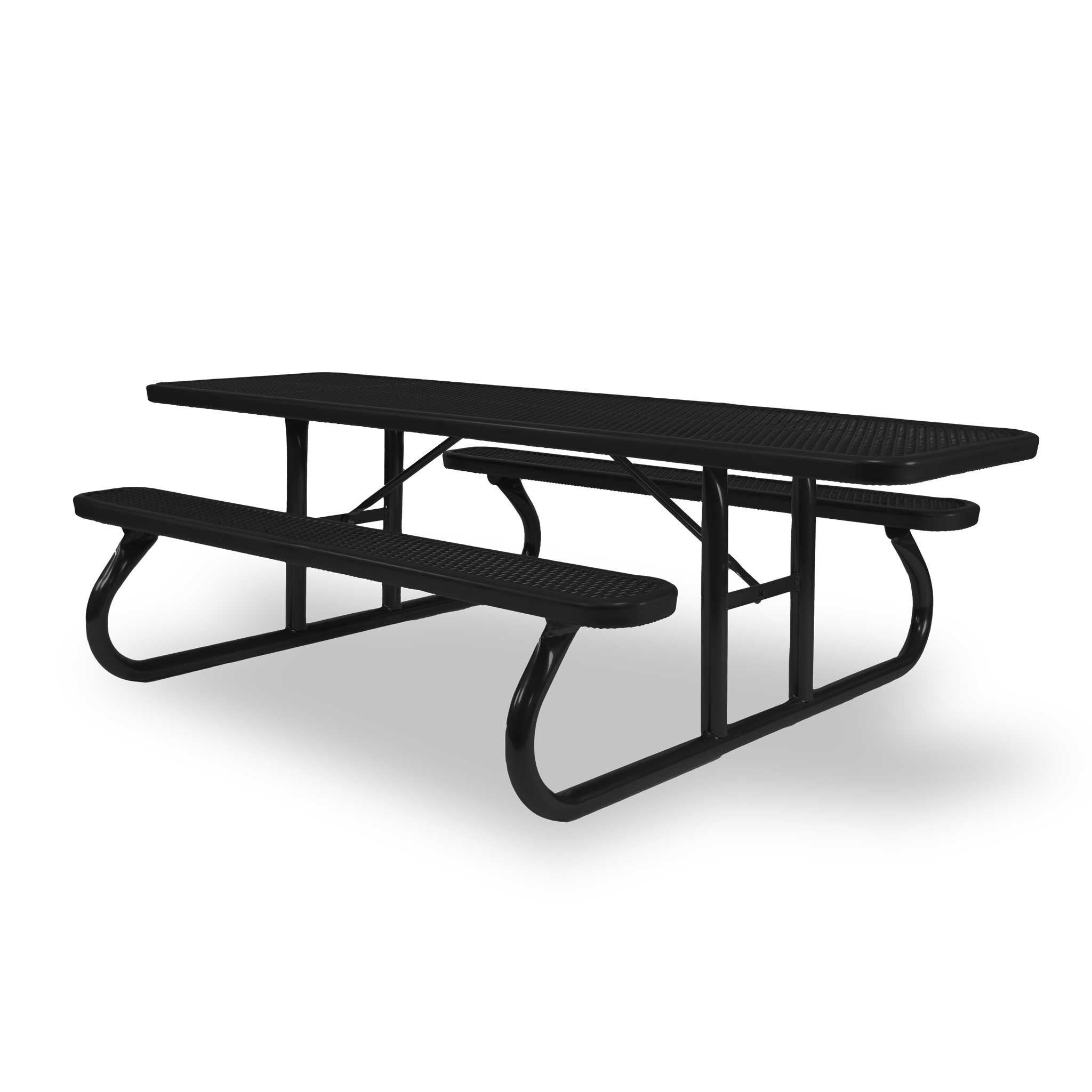 Black Wabash Valley Signature Portable Picnic Table, black top, seats and frame, 8' ADA Accessible, Diamond pattern, outdoor school lunch tables