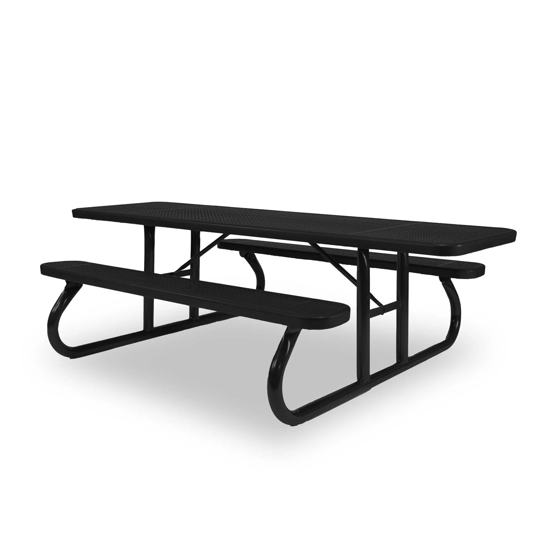 Black Wabash Valley Signature Portable Picnic Table, black top, seats and frame, 8' ADA Accessible, Perforated pattern, lunch tables for schools