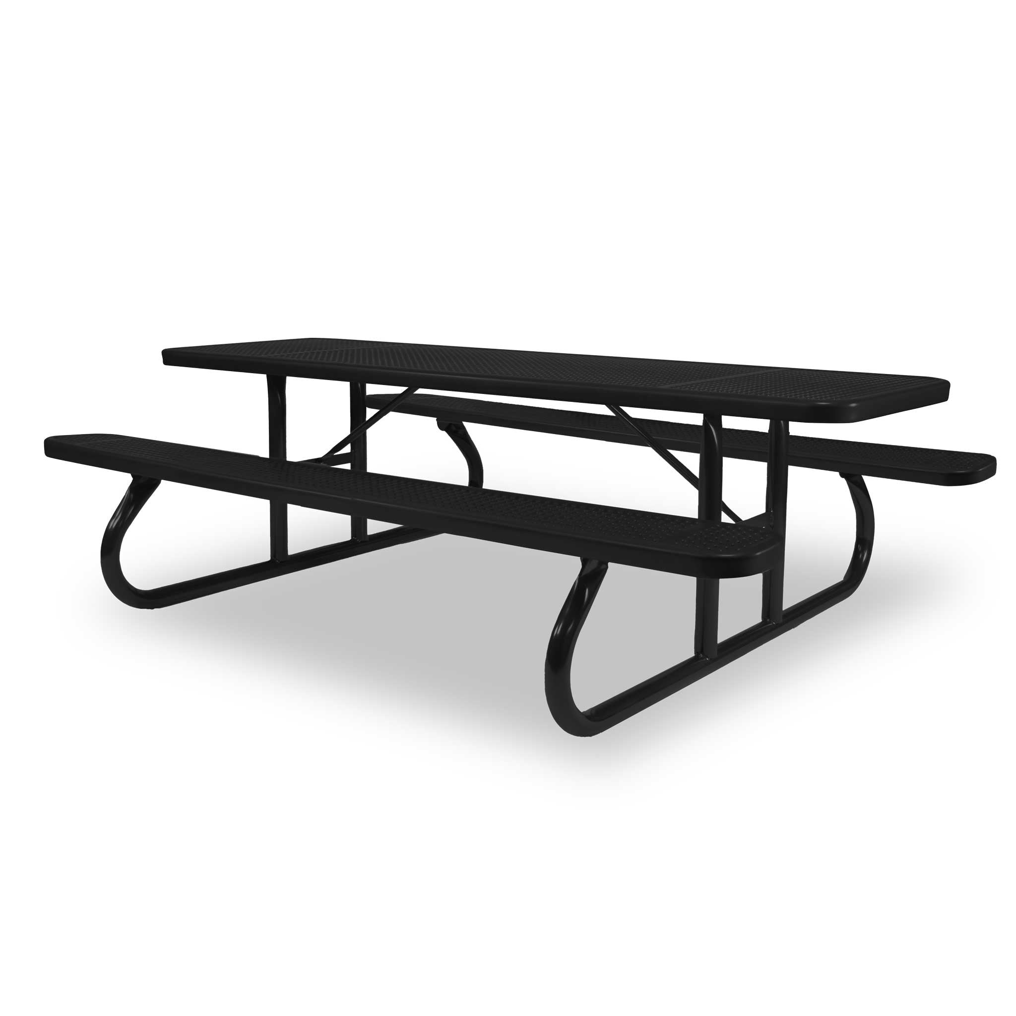 Black Wabash Valley Signature Portable Picnic Table, black top, seats and frame, 8' Standard, Perforated pattern, vinyl coated picnic tables
