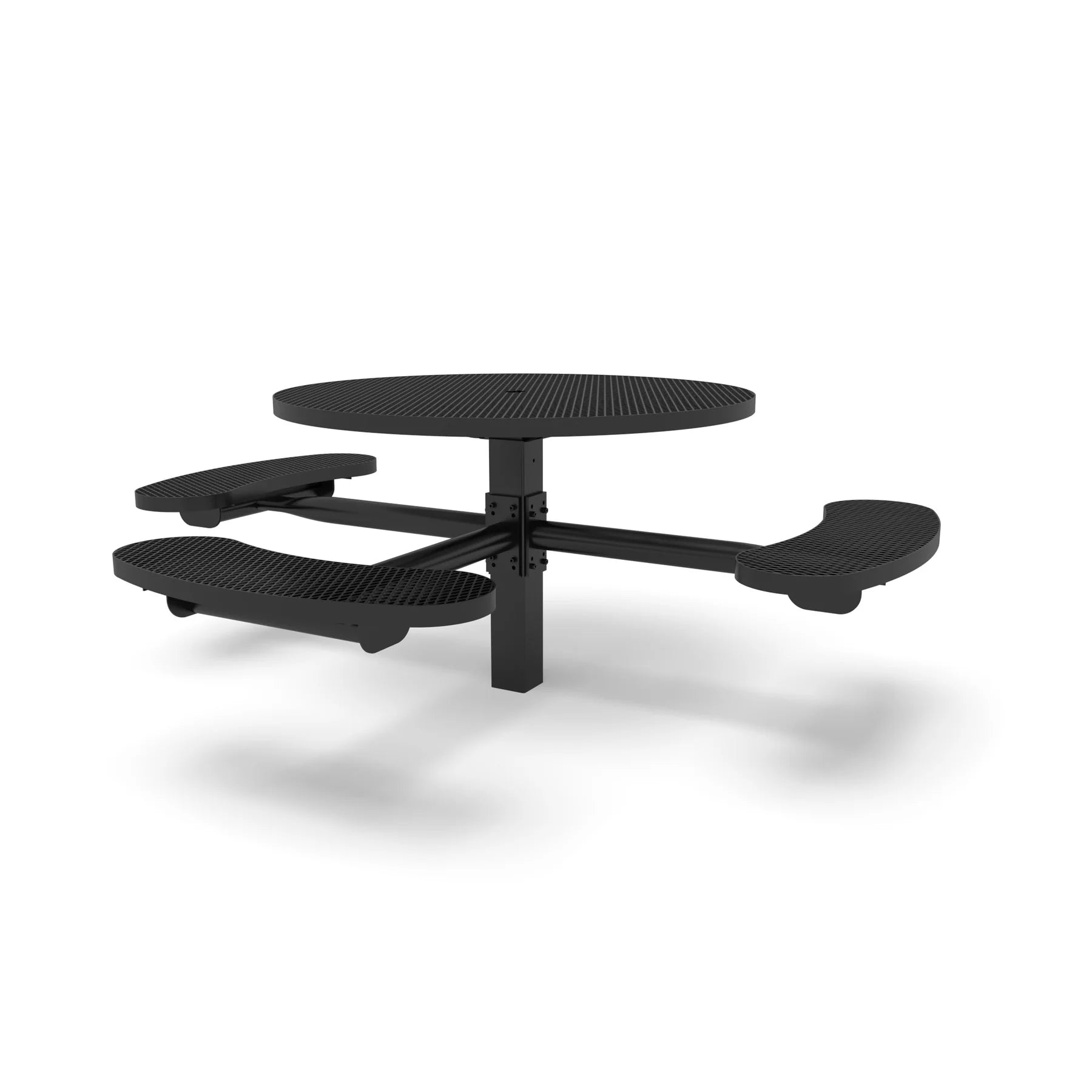 Black Wabash Valley Signature Round Pedestal Picnic Table, Diamond, Standard - ADA Accessible - Inground, in plastisol-coated steel, model SG250D, commercial patio furniture