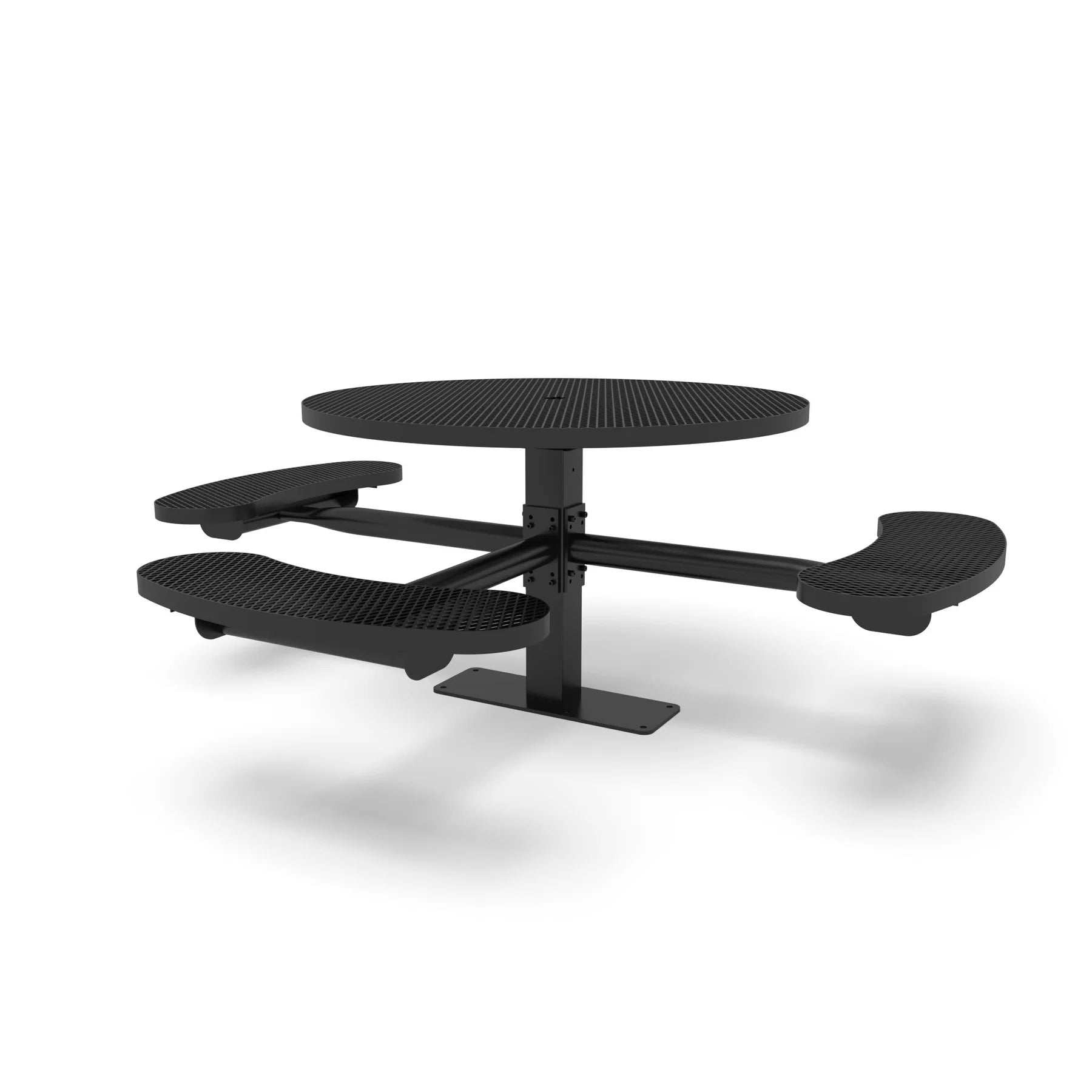 Black Wabash Valley Signature Round Pedestal Picnic Table, Diamond, Standard - ADA Accessible - Surface Mount, in plastisol-coated steel, model SG249D, commercial patio furniture