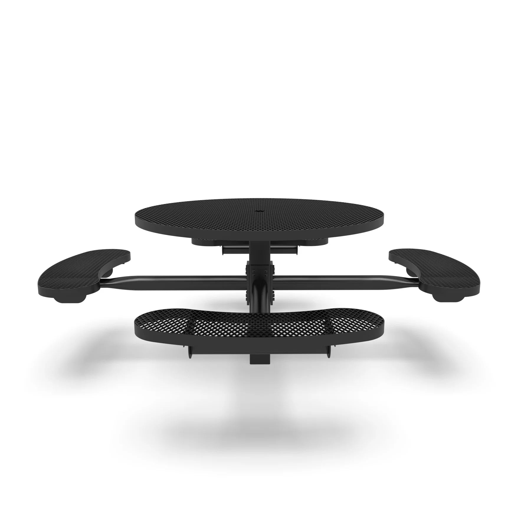 Black Wabash Valley Signature Round Pedestal Picnic Table, Diamond, Standard - 4 Seats - Inground, in plastisol-coated steel, model SG245D, mesh patio table