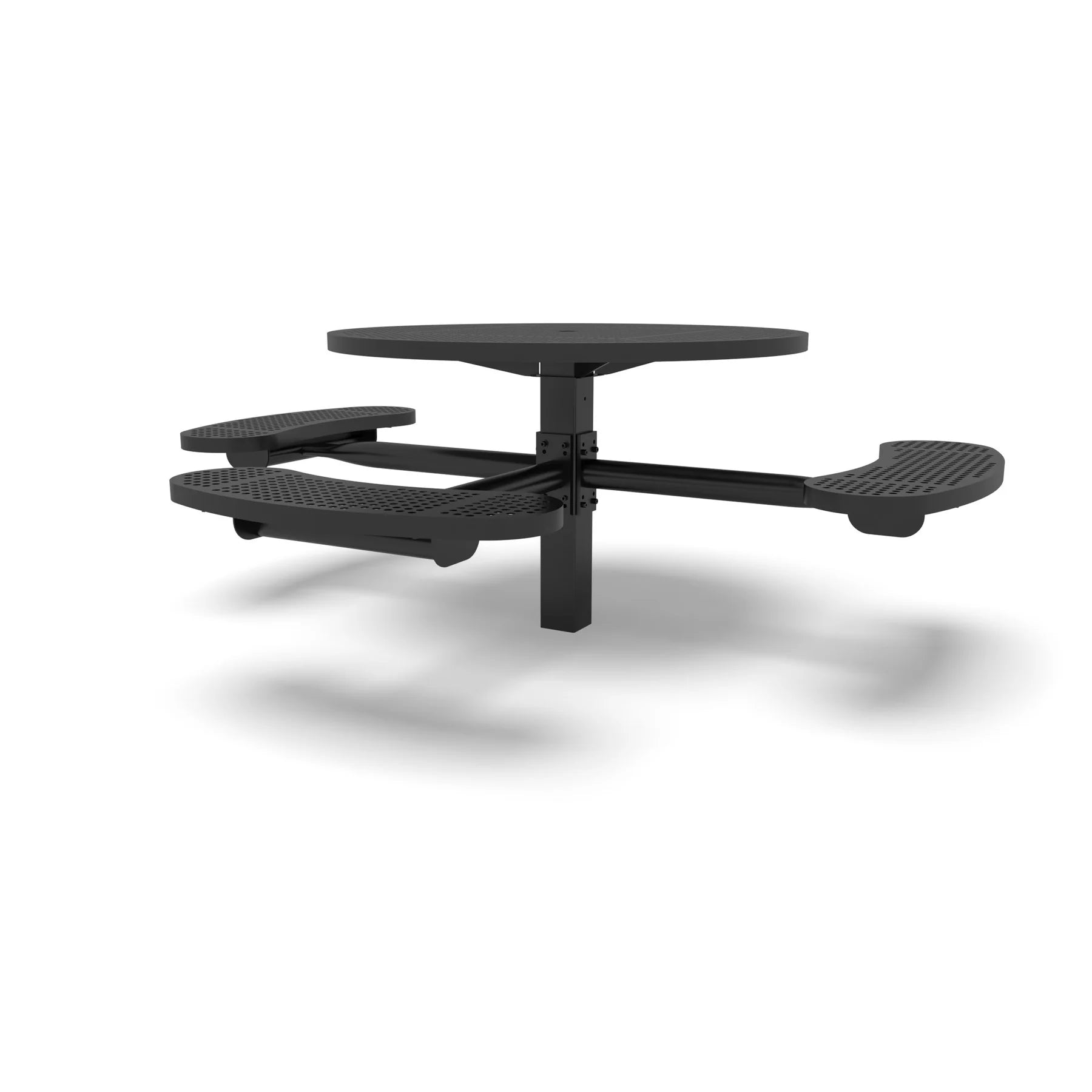 Black Wabash Valley Signature Round Pedestal Picnic Table, Perforated, Standard - ADA Accessible - Inground, in plastisol-coated steel, model SG250P, commercial patio furniture