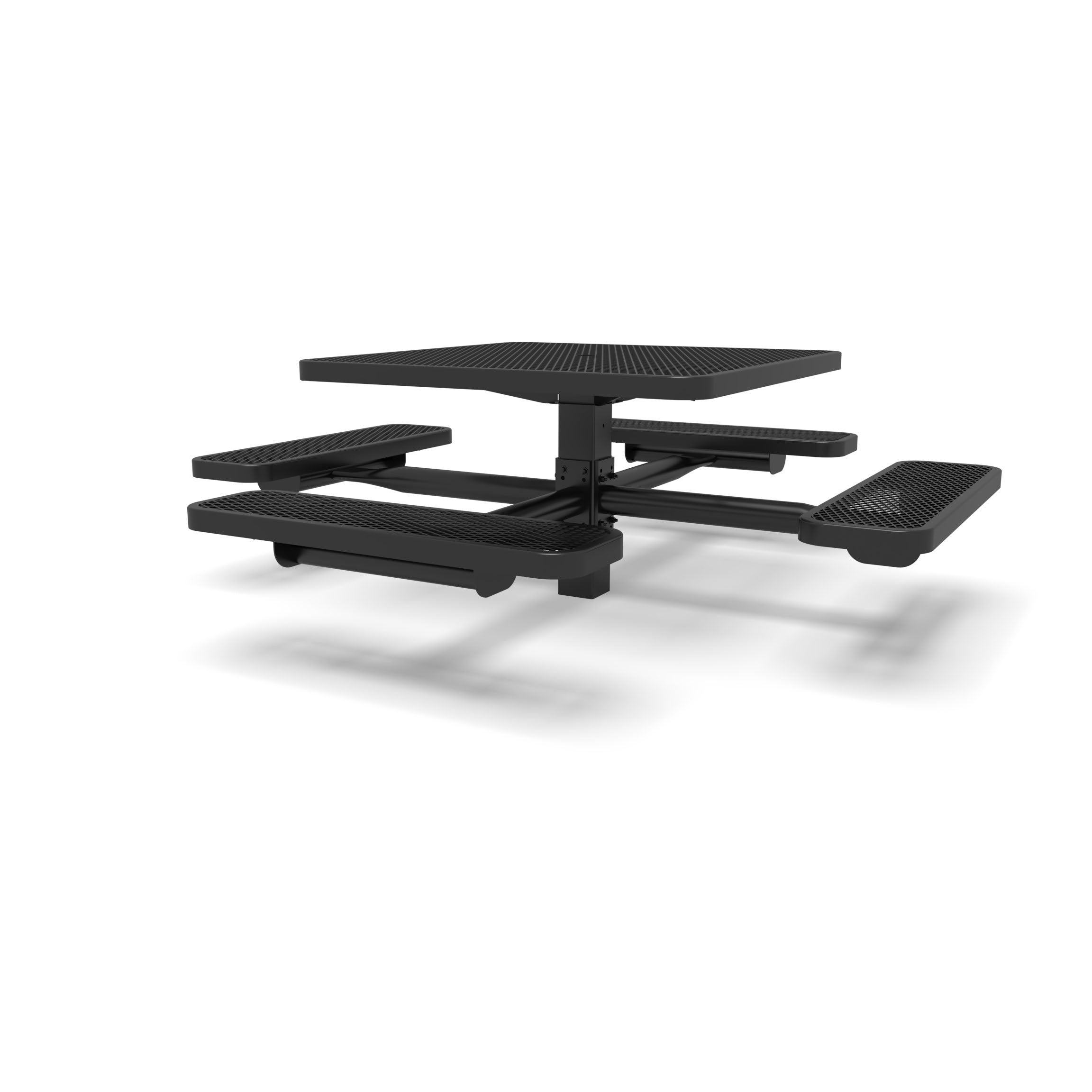 Black Wabash Valley Signature Square Pedestal Picnic Table, Diamond, Standard - 4 Seats - Inground - 40 Inch, in plastisol-coated steel, model SG215D, expanded metal table