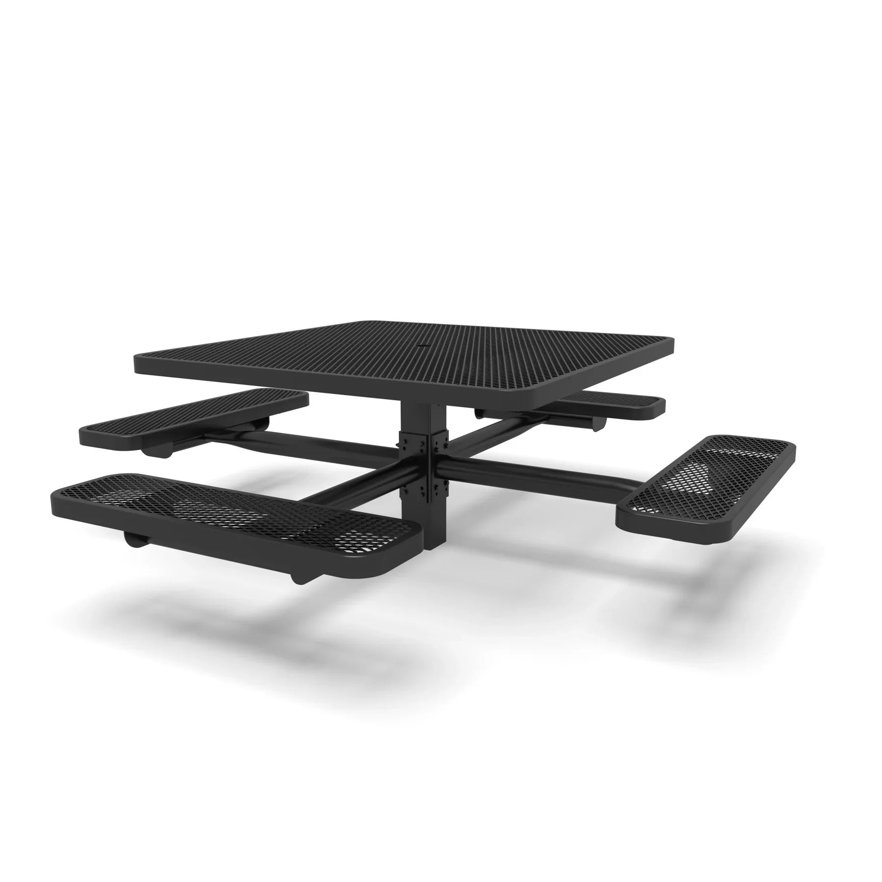 Black Wabash Valley Signature Square Pedestal Picnic Table, Diamond, Standard - 4 Seats - Inground - 46 Inch, in plastisol-coated steel, model SG230D, expanded metal table