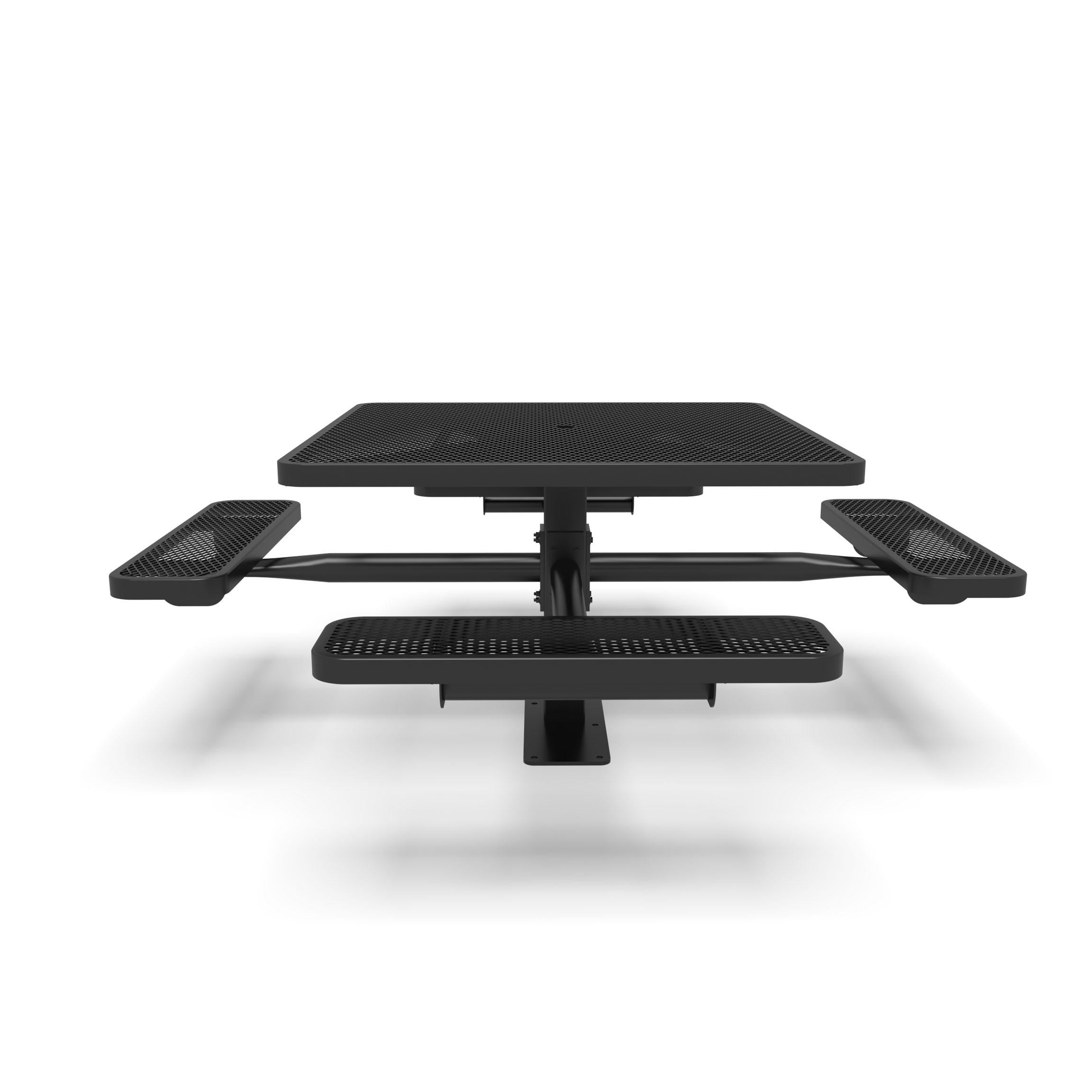 Black Wabash Valley Signature Square Pedestal Picnic Table, Diamond, Standard - 4 Seats - Surface Mount - 46 Inch, in plastisol-coated steel, model SG229D, patio furniture for business