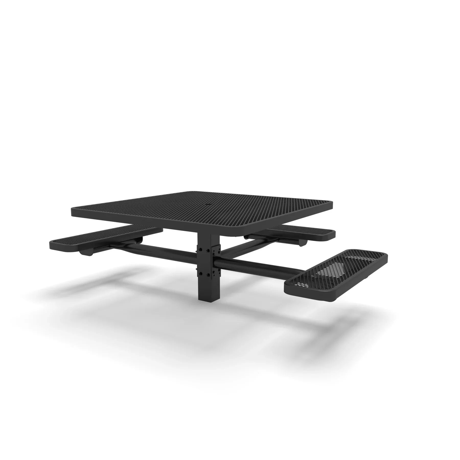 Black Wabash Valley Signature Square Pedestal Picnic Table, Diamond, Standard - ADA Accessible - Inground - 46 Inch, in plastisol-coated steel, model SG235D, business patio furniture