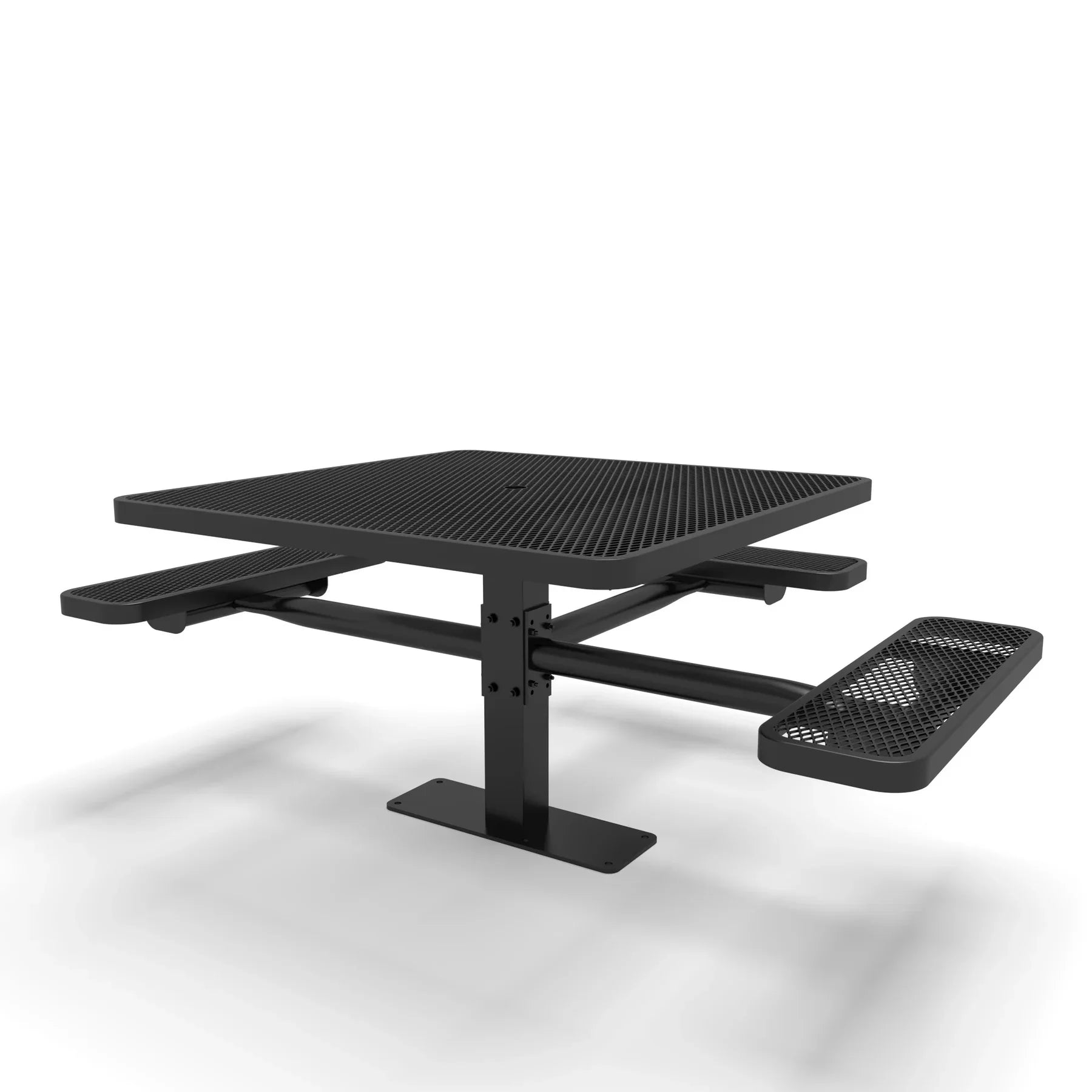 Black Wabash Valley Signature Square Pedestal Picnic Table, Diamond, Standard - ADA Accessible - Surface Mount - 46 Inch, in plastisol-coated steel, model SG234D, ada accessible table