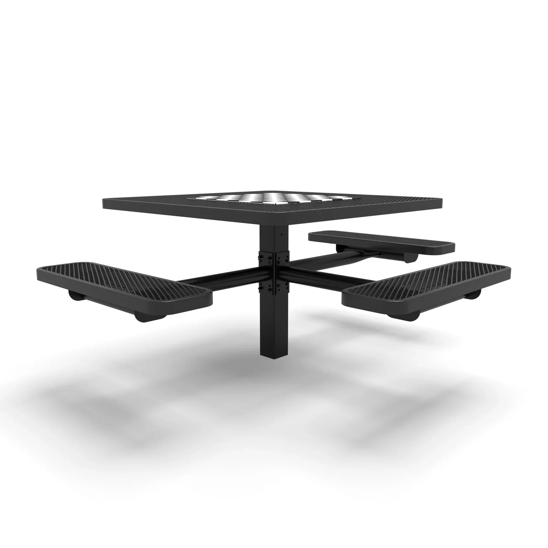 Black Wabash Valley Signature Square Pedestal Picnic Table, Diamond, Chessboard - ADA Accessible - Inground - 46 Inch, in plastisol-coated steel, model SP230D, chess and checkers table