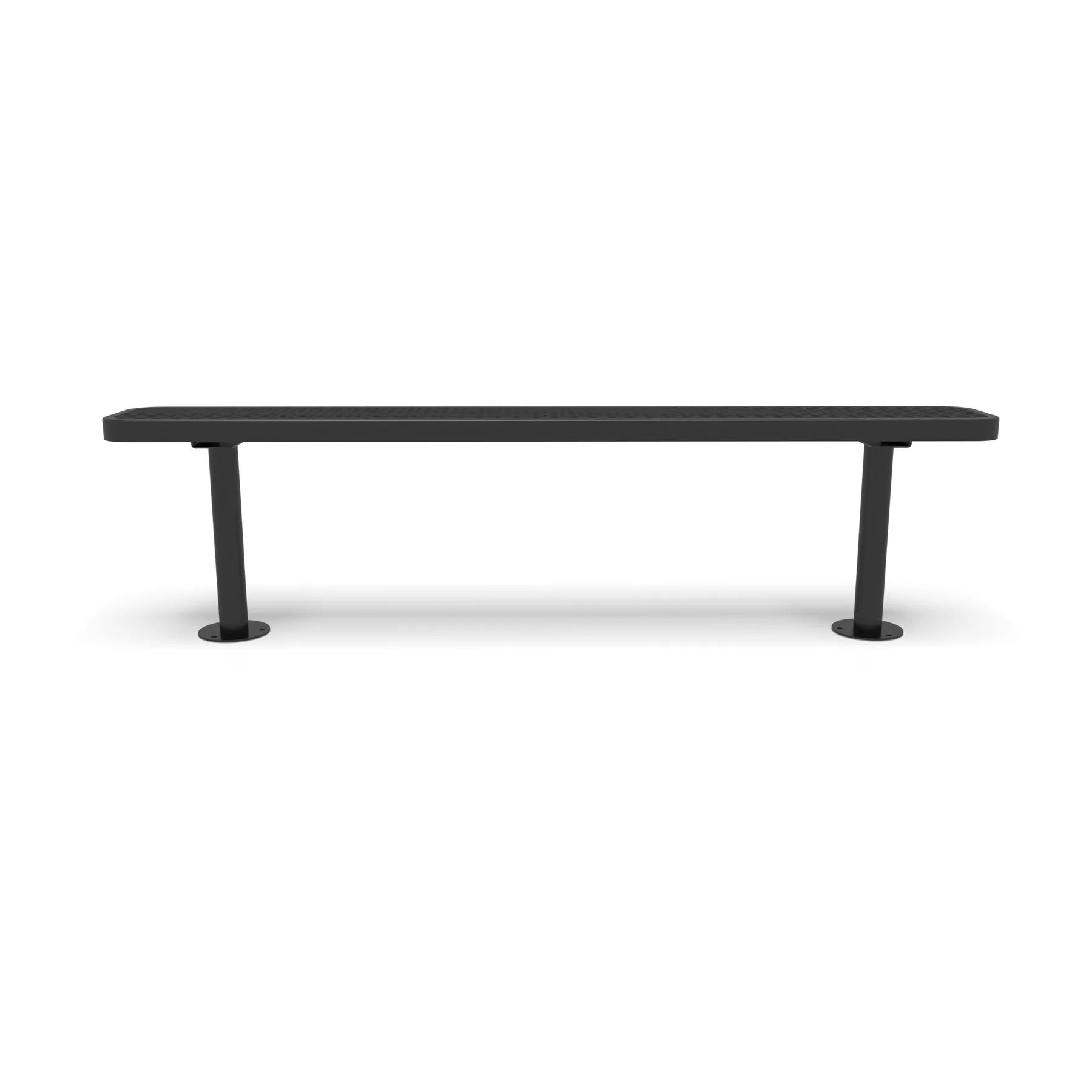 Black Wabash Valley Signature Steel Backless Bench, Diamond, 6' Surface Mount base plates, all black, plastisol-coated steel, outdoor seating bench