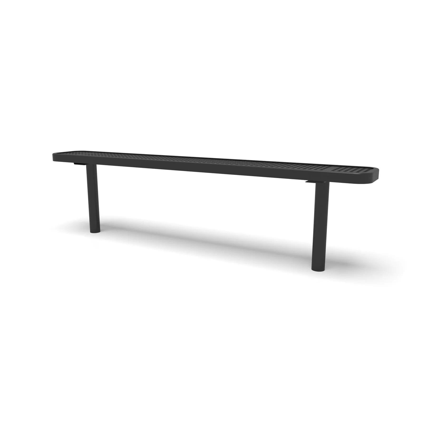 Black Wabash Valley Signature Steel Backless Bench, Perforated, 6' Inground posts, all black, plastisol-coated steel, metal bench without back