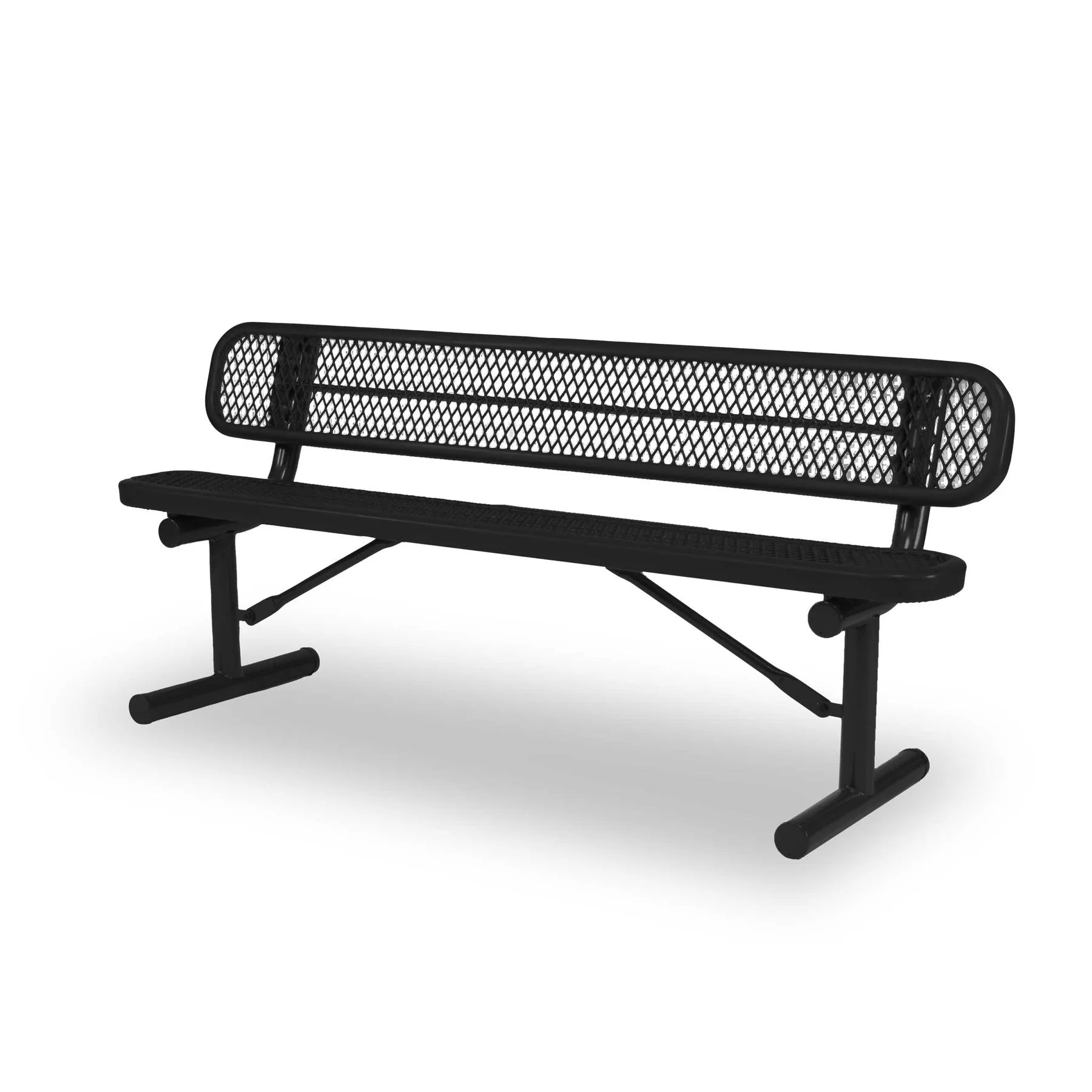 Black Wabash Valley Signature Steel Bench, Diamond seat and back, portable frame with braces, outdoor metal bench