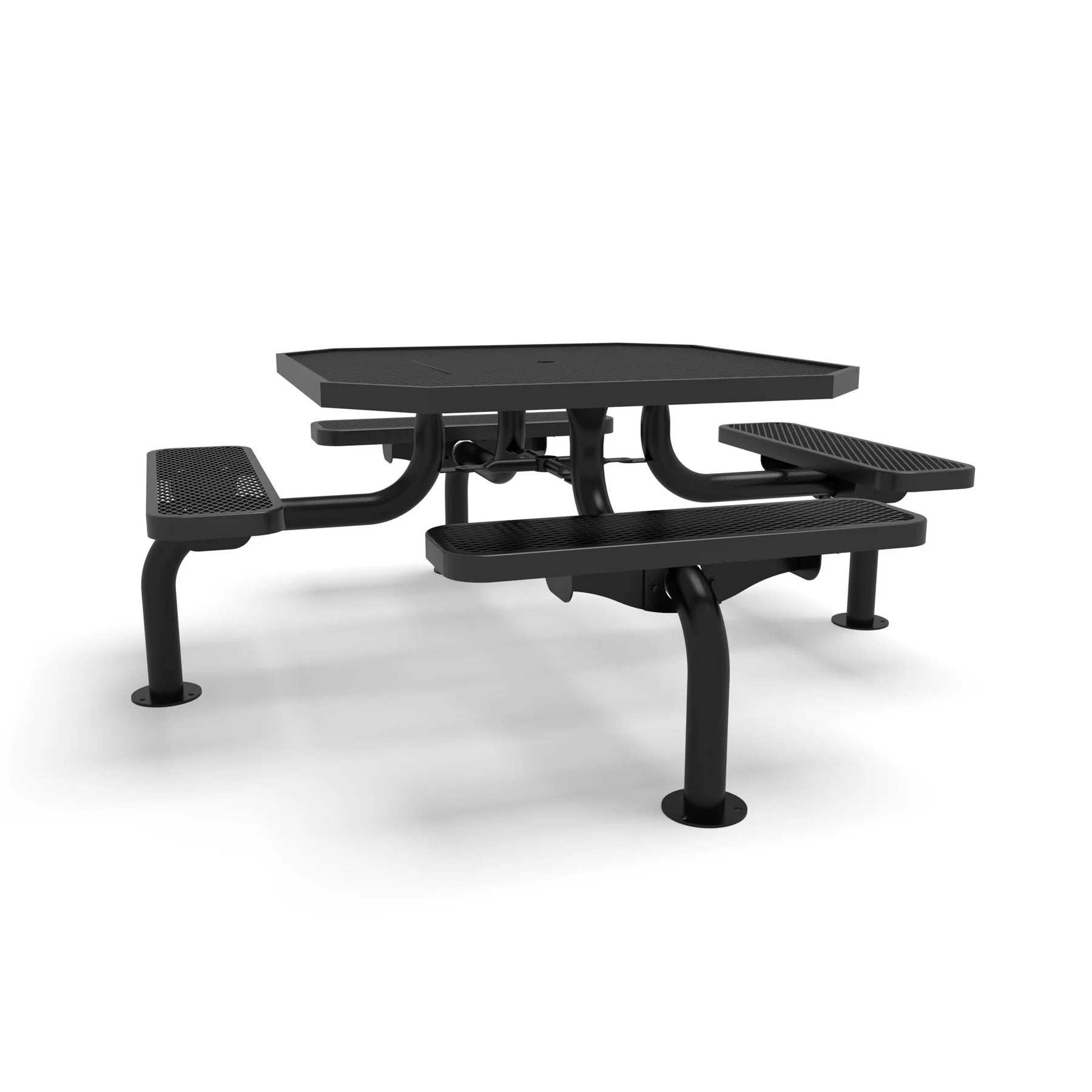 Black Wabash Valley Spyder Octagon 46 inch Picnic Table, Diamond plastisol coated steel, 4 attached seats, model SY125D, 4 person outdoor table