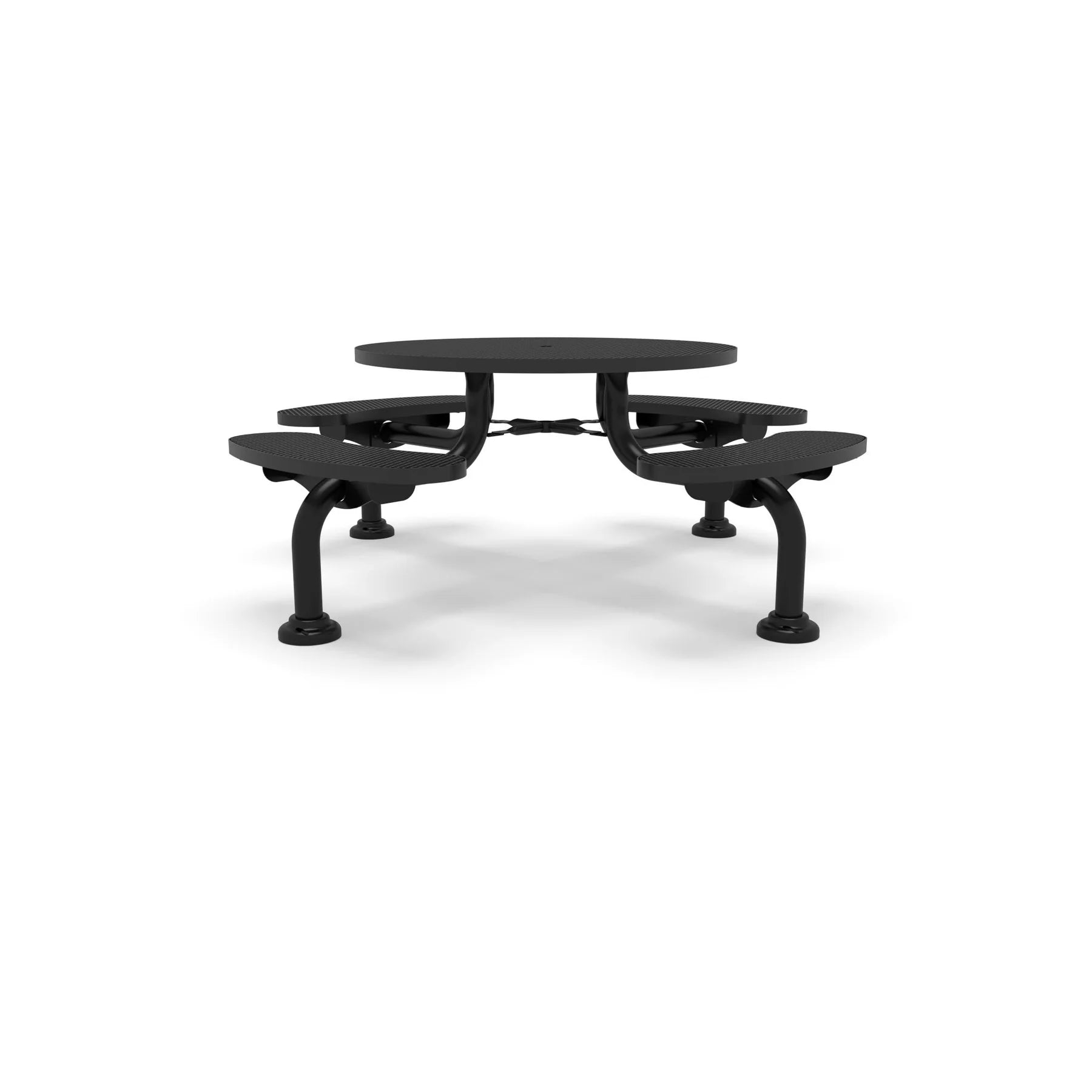 Black Wabash Valley Spyder Round Picnic Table, Diamond plastisol coated steel, 4 attached seats, model SY110D, round outdoor table with umbrella hole