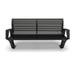 Black Wabash Valley Woodridge Aluminum Bench, horizontal slat seat and back, cast aluminum legs, surface mount, front view, model WO1119S, modern metal outdoor bench