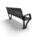 Black Wabash Valley Woodridge Aluminum Bench, horizontal slat seat and back, cast aluminum legs, surface mount, rear view, model WO1119S, modern metal bench
