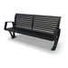 Black Wabash Valley Woodridge Aluminum Bench, horizontal slat seat and back, cast aluminum legs, surface mount, model WO1119S, modern metal bench