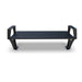 Black Wabash Valley Woodridge Backless Aluminum Bench, wide horizontal slat seat with arms, cast aluminum legs, surface mount, front view, model WO1419S, modern garden bench