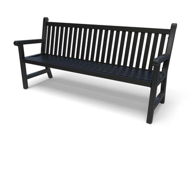 Black Wabash Valley Yorktown Aluminum Bench, vertical slat back and slatted seat, powder-coated aluminum, model YO1113C, slatted bench