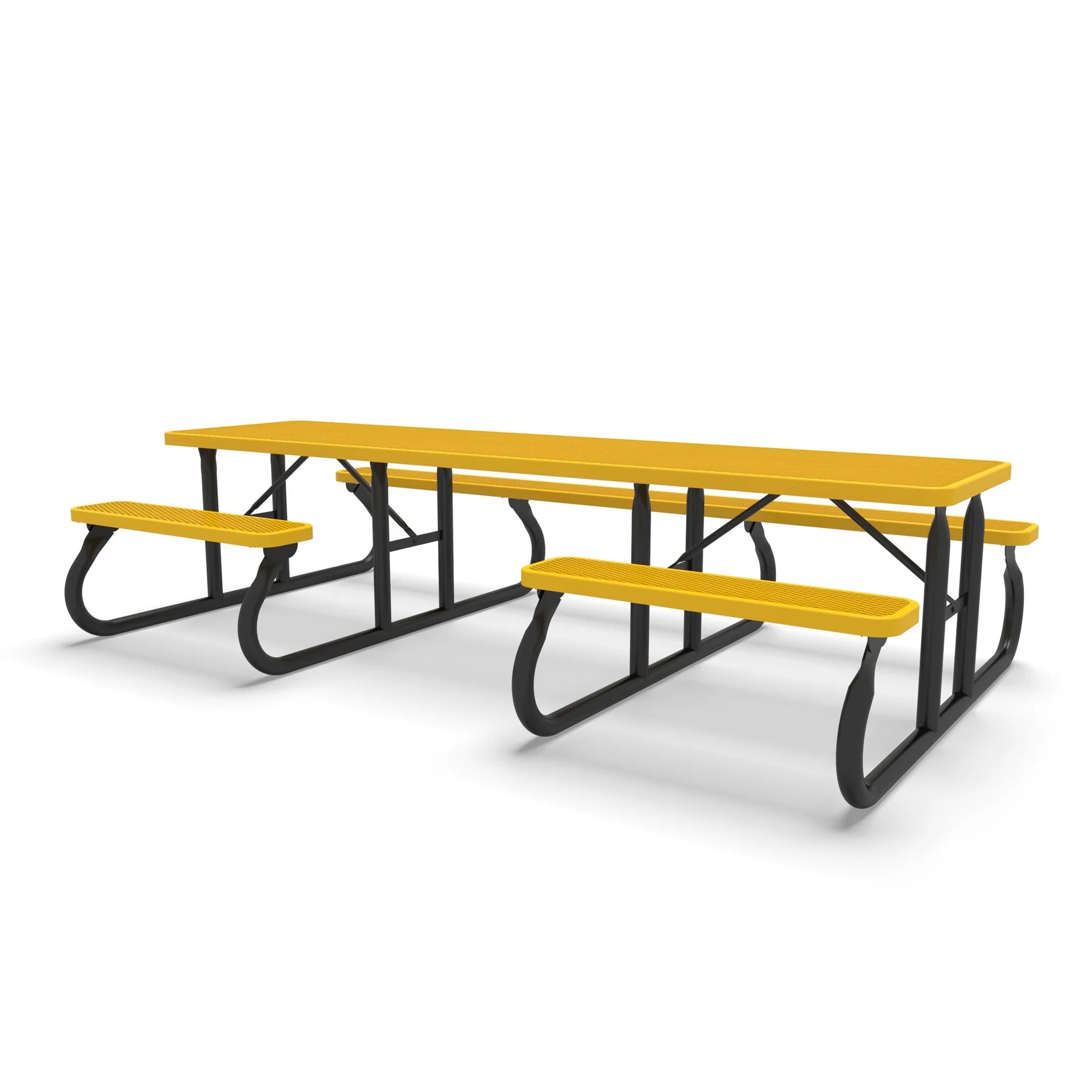 Black & Yellow Wabash Valley Signature Side by Side ADA Accessible 10 ft Diamond Portable Picnic Table in plastisol-coated steel, an ADA accessible 10 ft picnic table