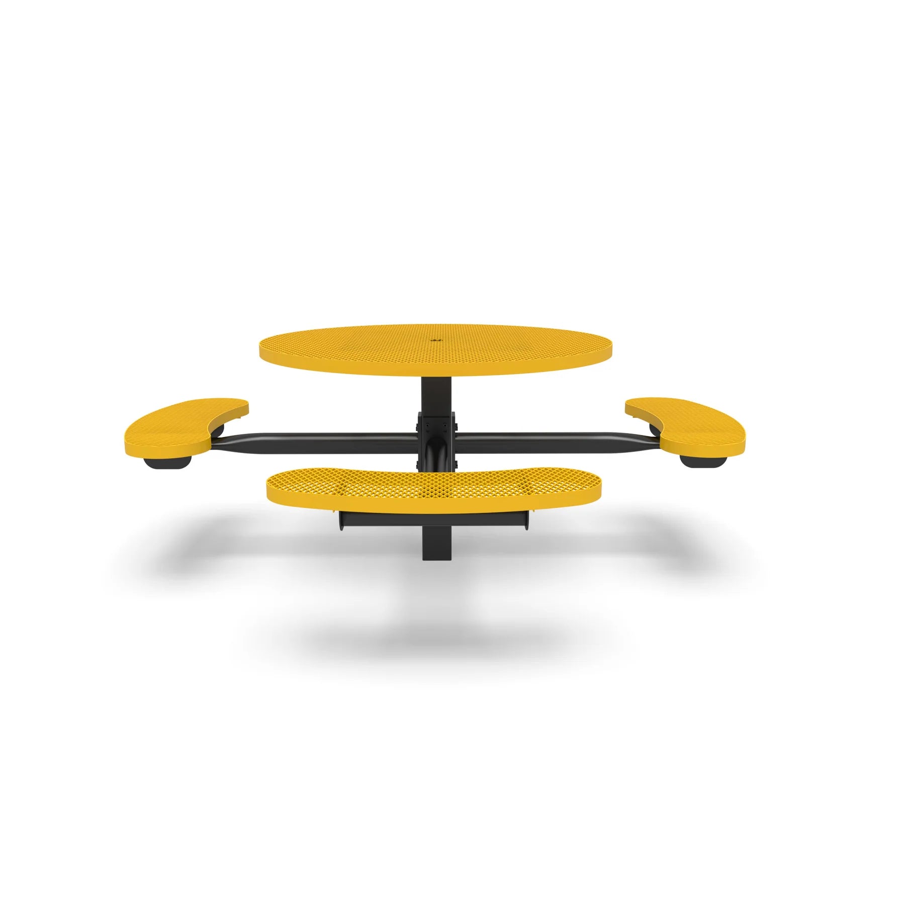 Black & Yellow Wabash Valley Signature Round Pedestal Picnic Table, Diamond, Standard - ADA Accessible - Inground, in plastisol-coated steel, model SG250D, ada compliant table