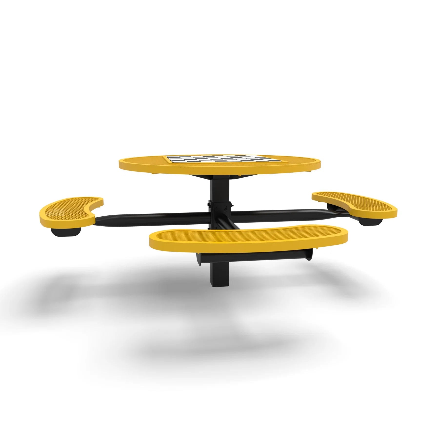 Black & Yellow Wabash Valley Signature Round Pedestal Picnic Table, Diamond, Chessboard - ADA Accessible - Inground, in plastisol-coated steel, model SP215D, outdoor chess board