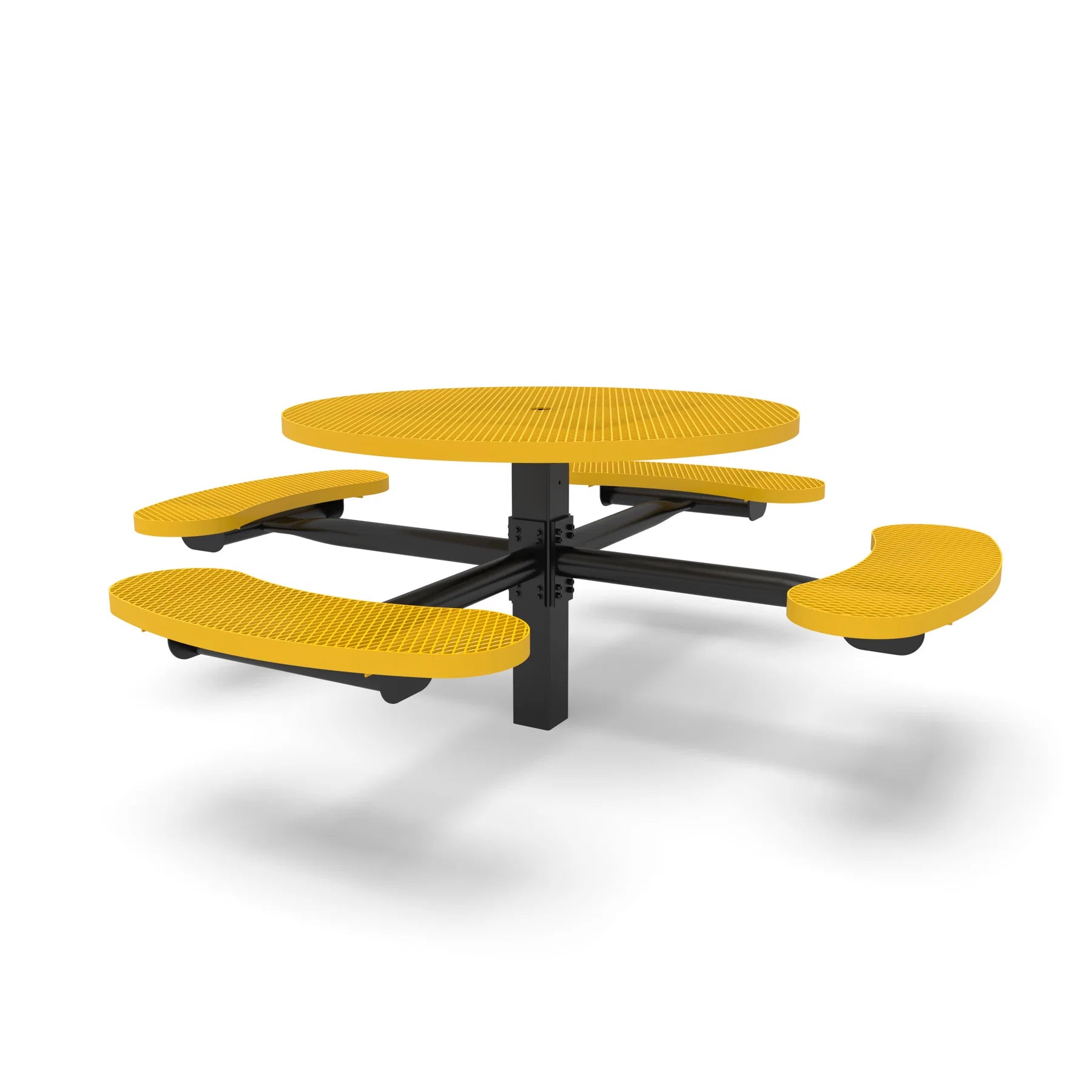 Black & Yellow Wabash Valley Signature Round Pedestal Picnic Table, Diamond, Standard - 4 Seats - Inground, in plastisol-coated steel, model SG245D, round outdoor metal table