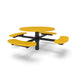 Black & Yellow Wabash Valley Signature Round Pedestal Picnic Table, Diamond, Standard - 4 Seats - Inground, in plastisol-coated steel, model SG245D, round outdoor metal table