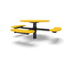 Black & Yellow Wabash Valley Signature Round Pedestal Picnic Table, Perforated, Standard - ADA Accessible - Inground, in plastisol-coated steel, model SG250P, ada compliant table