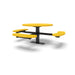 Black & Yellow Wabash Valley Signature Round Pedestal Picnic Table, Perforated, Standard - ADA Accessible - Surface Mount, in plastisol-coated steel, model SG249P, ada compliant table