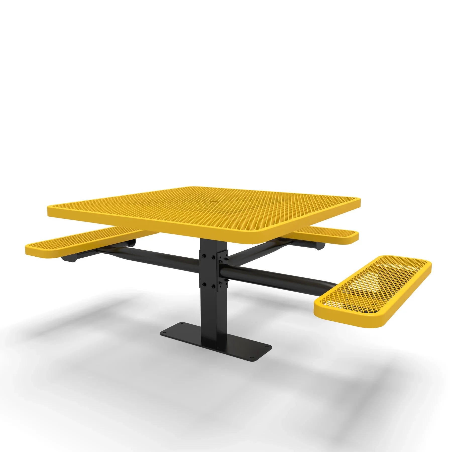 Black & Yellow Wabash Valley Signature Square Pedestal Picnic Table, Diamond, Standard - ADA Accessible - Surface Mount - 46 Inch, in plastisol-coated steel, model SG234D, business patio furniture