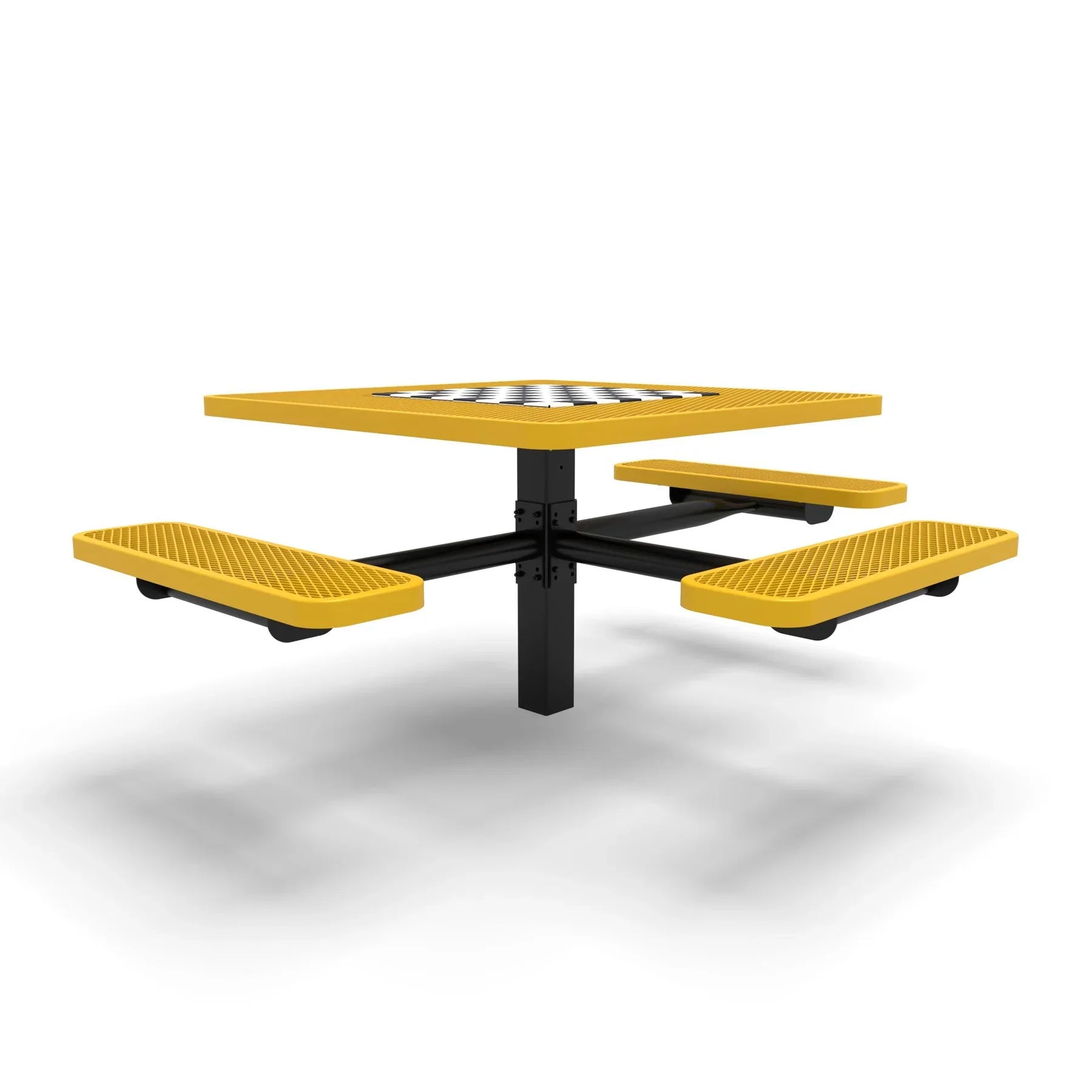 Black & Yellow Wabash Valley Signature Square Pedestal Picnic Table, Diamond, Chessboard - ADA Accessible - Inground - 46 Inch, in plastisol-coated steel, model SP230D, chess and checkers table