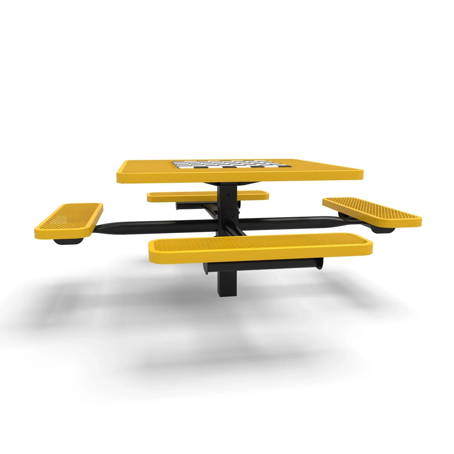 Black & Yellow Wabash Valley Signature Square Pedestal Picnic Table, Diamond, Chessboard - 4 Seats - Inground - 46 Inch, in plastisol-coated steel, model SP225D, chess and checkers table