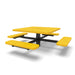 Black & Yellow Wabash Valley Signature Square Pedestal Picnic Table, Perforated, Standard - 4 Seats - Inground - 46 Inch, in plastisol-coated steel, model SG230P, square outdoor dining table