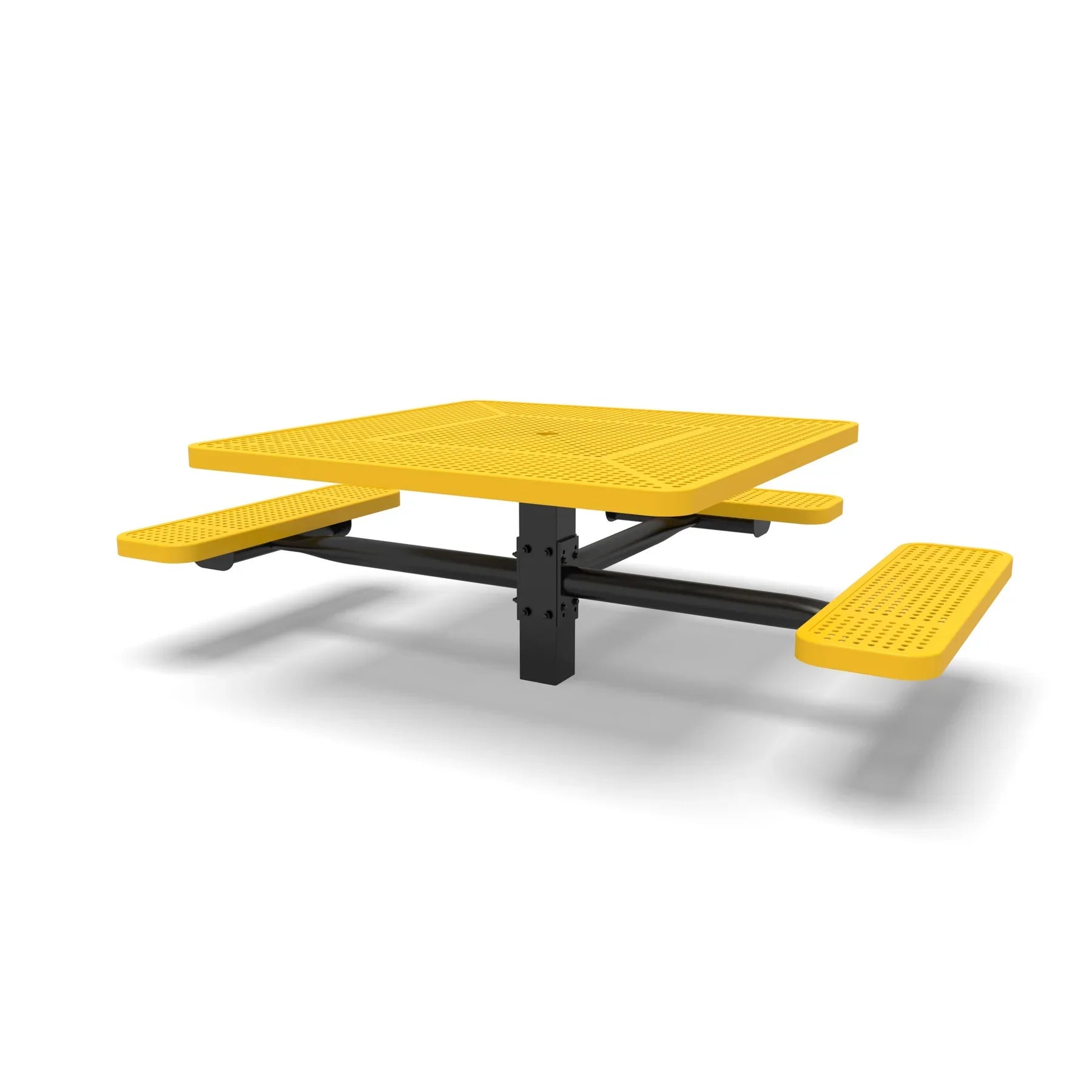 Black & Yellow Wabash Valley Signature Square Pedestal Picnic Table, Perforated, Standard - ADA Accessible - Inground - 46 Inch, in plastisol-coated steel, model SG235P, ada accessible table