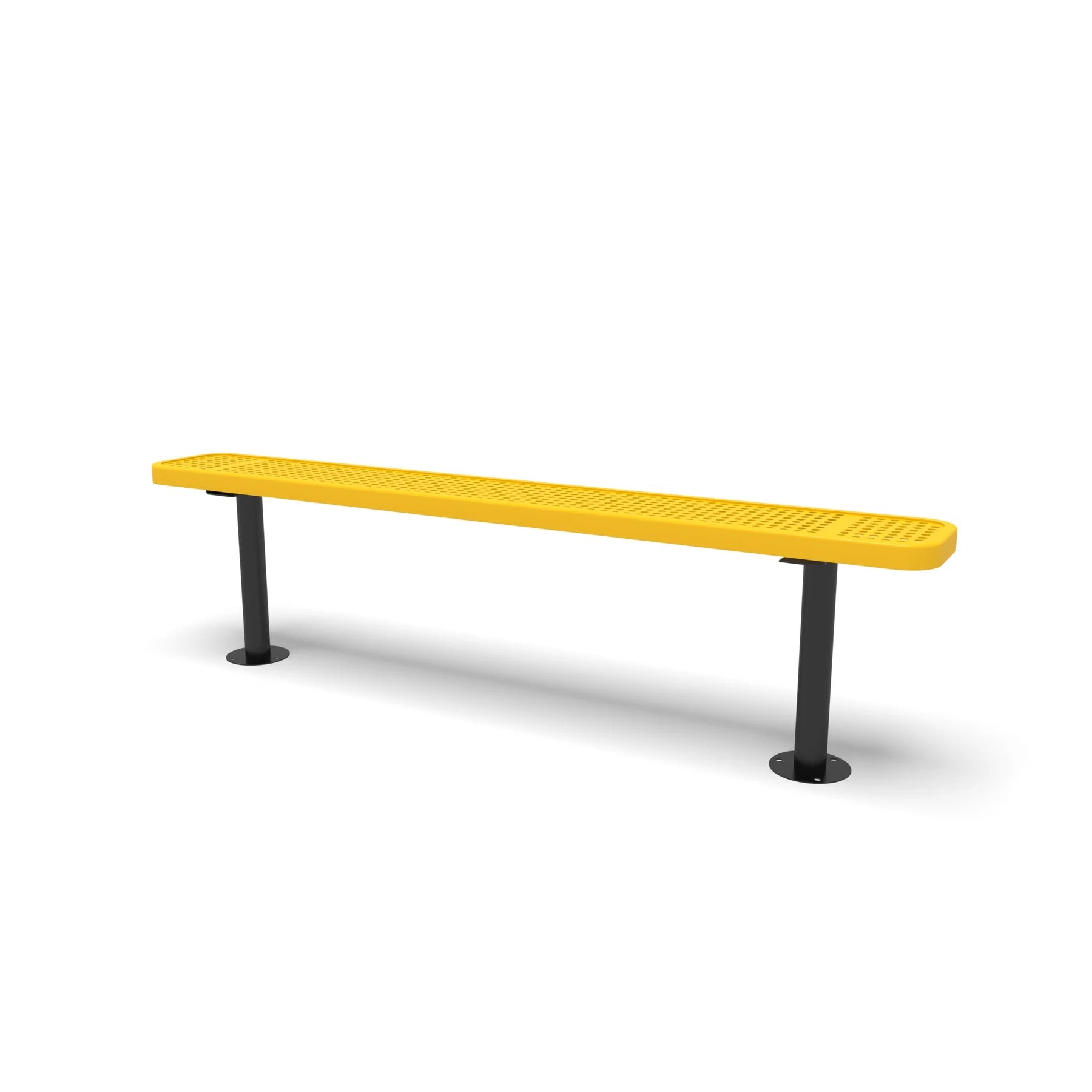 Black & Yellow Wabash Valley Signature Steel Backless Bench, Perforated, 6' Surface Mount base plates, yellow seat on a black frame, plastisol-coated steel, team bench