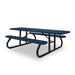 Black & Blue Wabash Valley Signature Portable Picnic Table, blue top and seats on a black frame, 8' ADA Accessible, Perforated pattern, coated metal picnic table