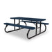 Black & Blue Wabash Valley Signature Portable Picnic Table, blue top and seats on a black frame, Standard seating, Diamond pattern, portable picnic table