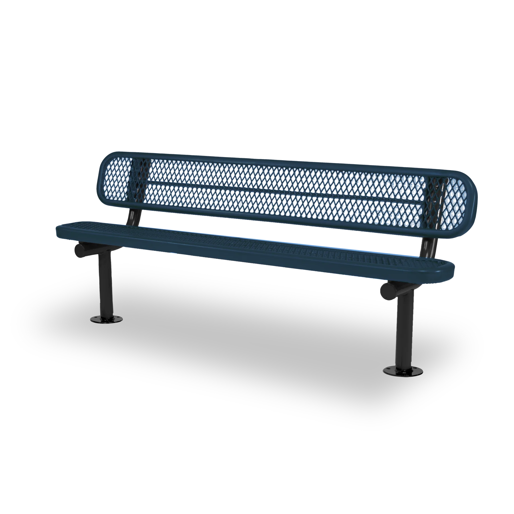 Black & Blue Wabash Valley Signature Steel Bench, Diamond seat and back, Surface Mount base plates, expanded metal bench