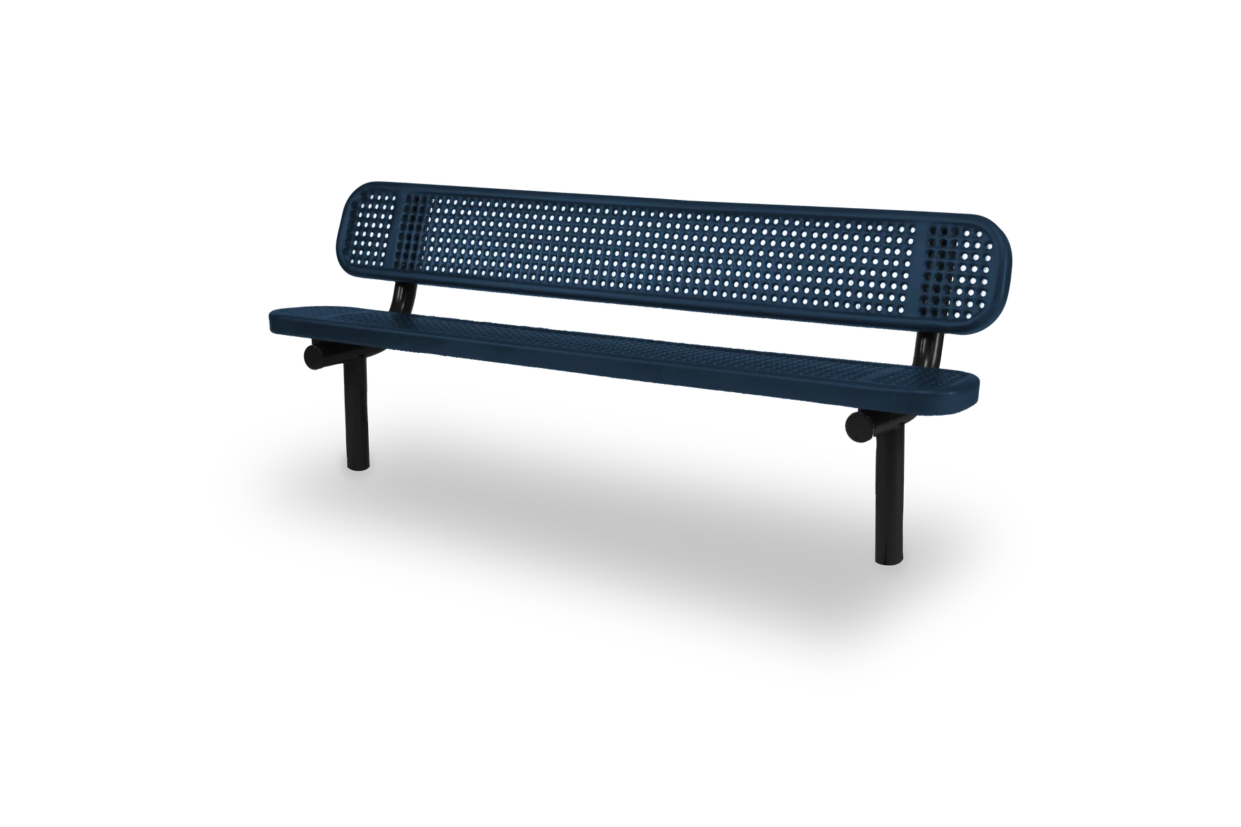 Black & Blue Wabash Valley Signature Steel Bench, Perforated seat and back, Inground legs, commercial bench