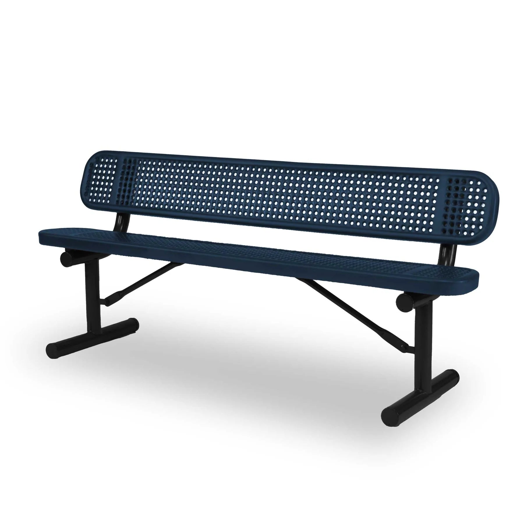 Black & Blue Wabash Valley Signature Steel Bench, Perforated seat and back, portable frame with braces, commercial benches